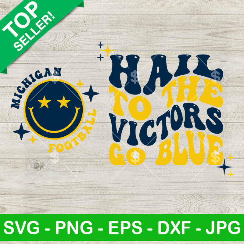 Hall To The Victors Go Blue Svg Retro Michigan Football Smiley Svg