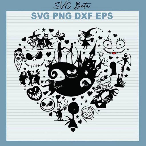 Nightmare Before Christmas Heart SVG cut files for handmade cricut and silhouette studio craft
