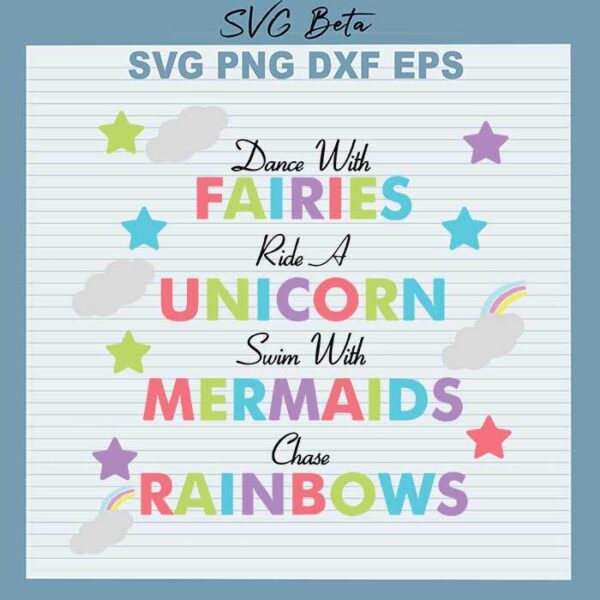 Dance with fairies ride unicorn svg