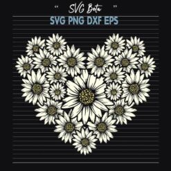 Floral heart daisy flower svg