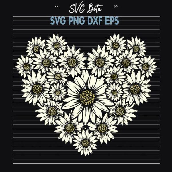 Floral heart daisy flower svg