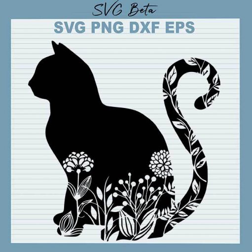 Floral Black Cat svg