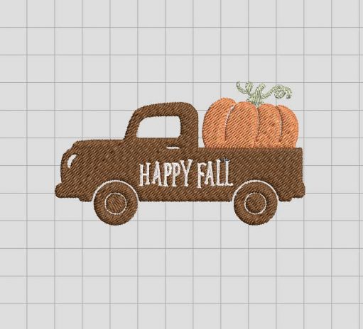 Happy Fall Truck with pumpkins Embroidery Design