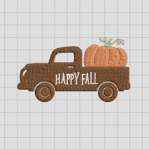 Happy Fall Truck with pumpkins Embroidery Design