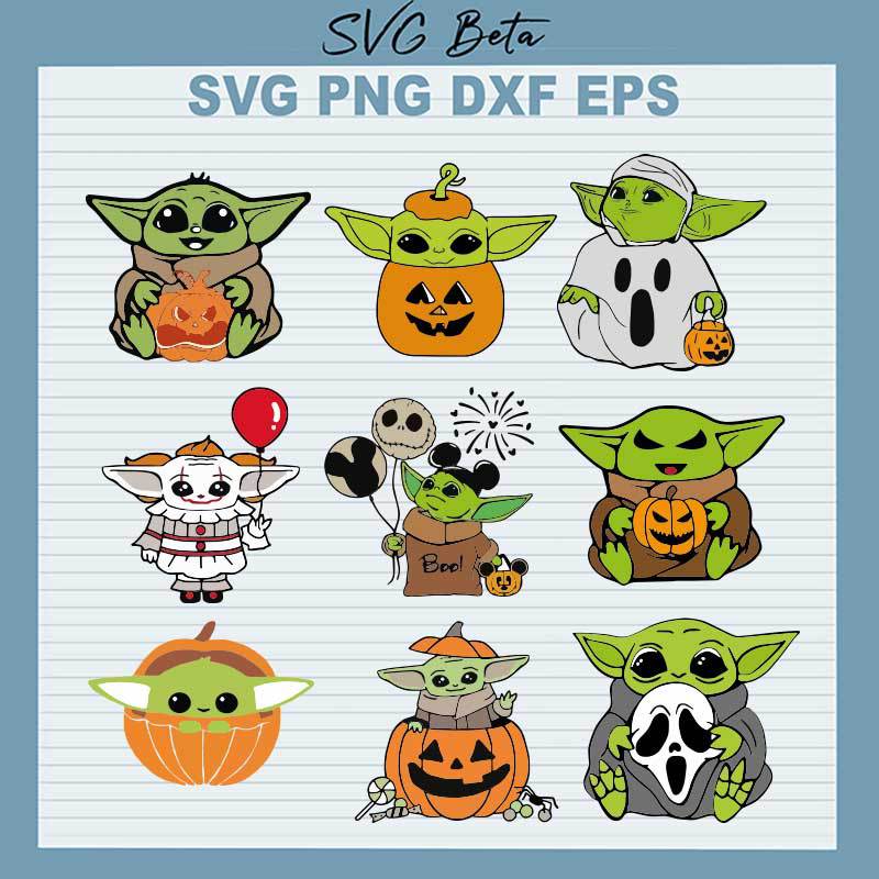 Baby Yoda Halloween SVG, Baby Yoda Bundle Halloween SVG PNG DXF cut file