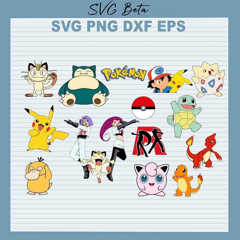 Pokemon Characters SVG, Pokemon Pikachu SVG, Pokemon Cartoon SVG PNG DXF  cut file