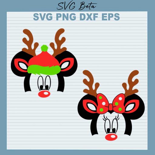 Mickey and minnie head christmas SVG, disney christmas SVG PNG DXF cut file
