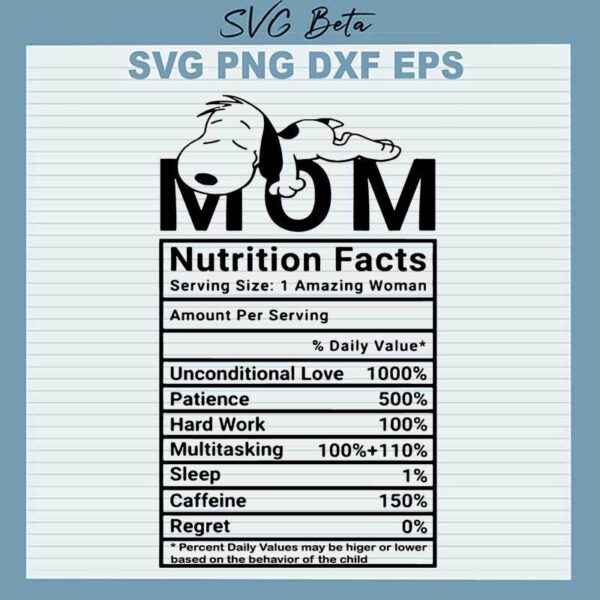 Snoopy Mom Nutrition Facts SVG