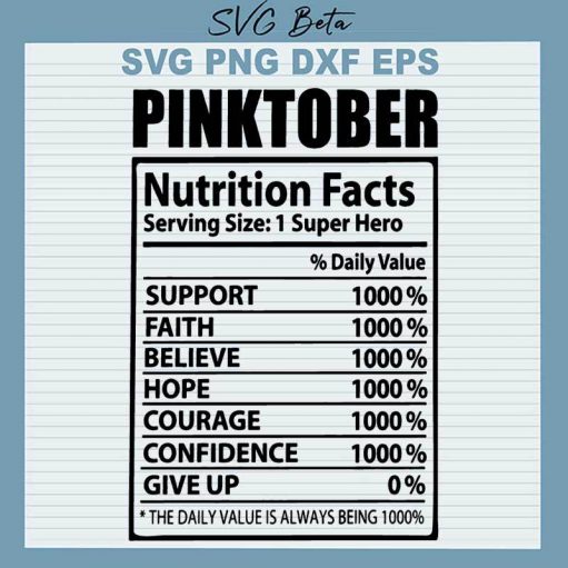 Pinkober Nutrition Facts SVG, Breast Cancer Nutrition Facts SVG PNG DXF cut file