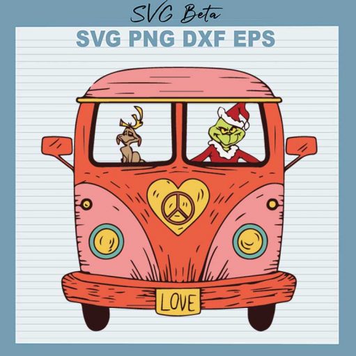 Grinch And Max On Christmas Bus SVG, Santa Grinch SVG, Vintage Christmas Bus SVG PNG DXF cut file