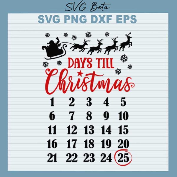 Days Till Christmas Calendar SVG