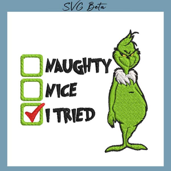 naughty nice grinches embroidery design