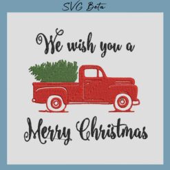 Merry christmas red truck embroidery
