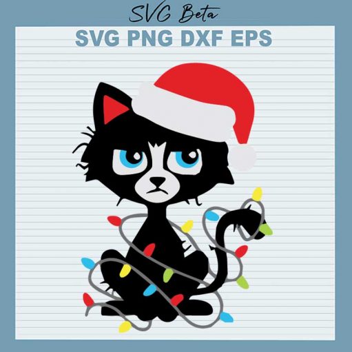 Black Cat With Christmas Light SVG