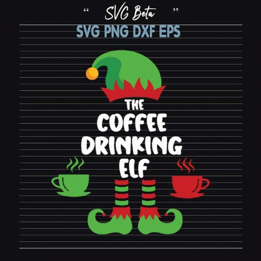The Coffee Drinking Elf SVG, Christmas Coffee Elf SVG, Christmas Drinking SVG PNG DXF Cut File