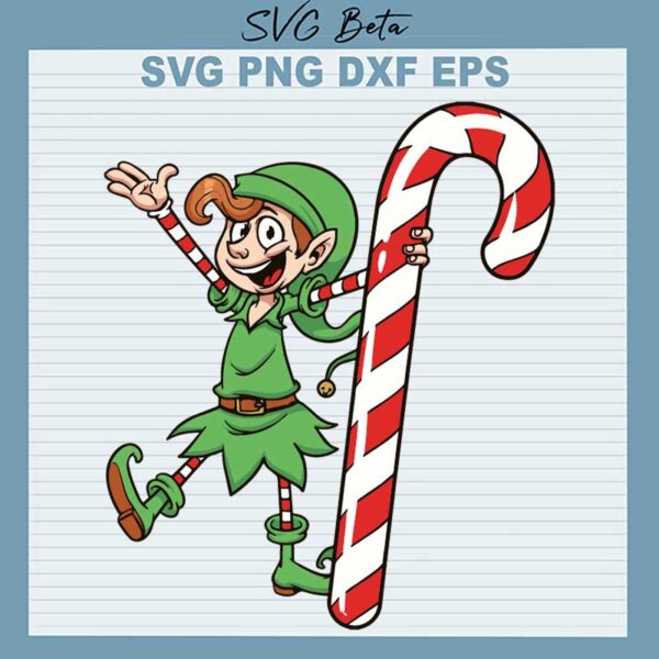 Elf With Candy Cane SVG