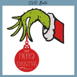 Grinch hand merry christmas embroidery design