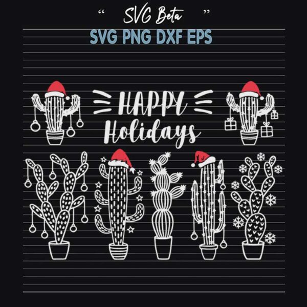 Christmas Cactus Happy Holidays SVG
