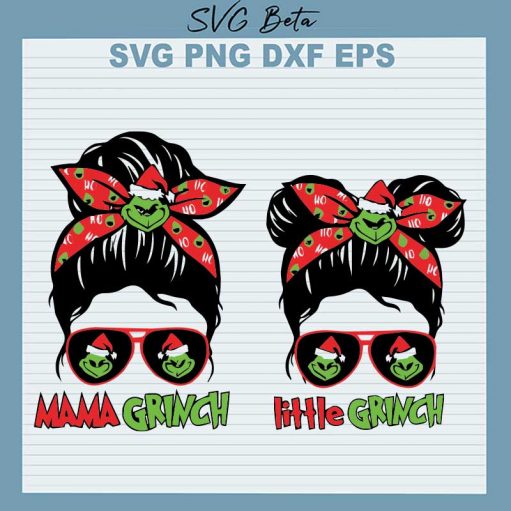 Mama And Little Grinch Messy Bun SVG