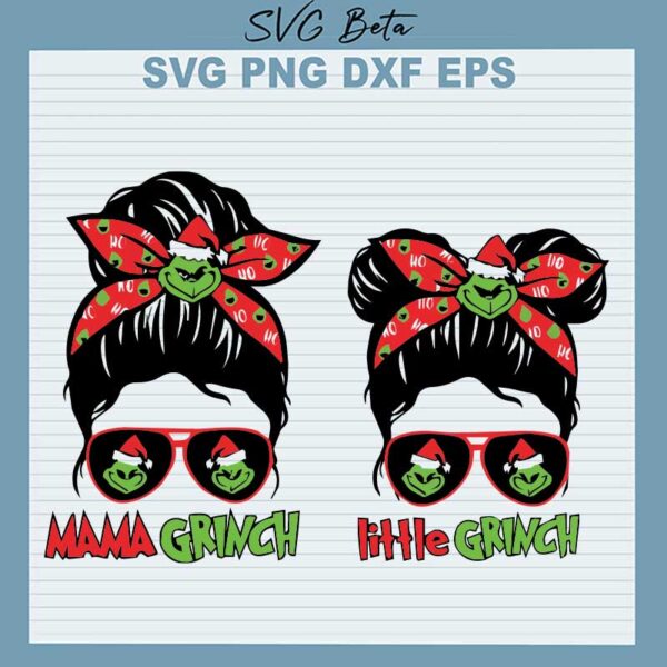 Mama And Little Grinch Messy Bun SVG, Grinch Messy Bun SVG, Mama Grinch SVG, Little Grinch SVG