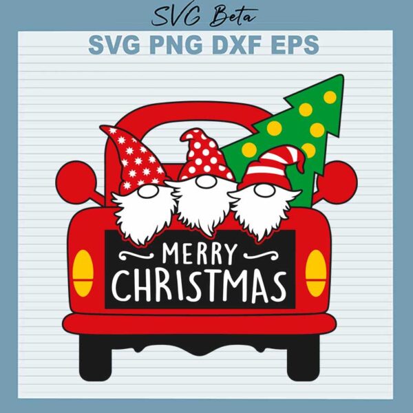 Merry christmas gnomes with truck SVG