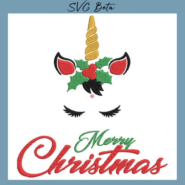 Merry christmas unicorn embroidery design