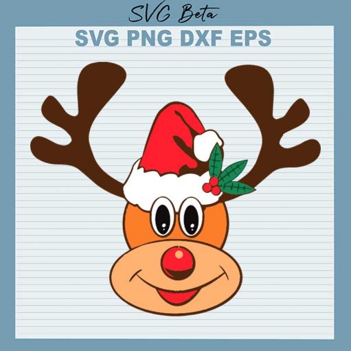 Rudolph With Christmas Hat Svg