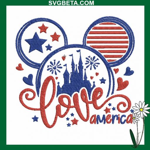 Mickey Ears Love America Embroidery Design