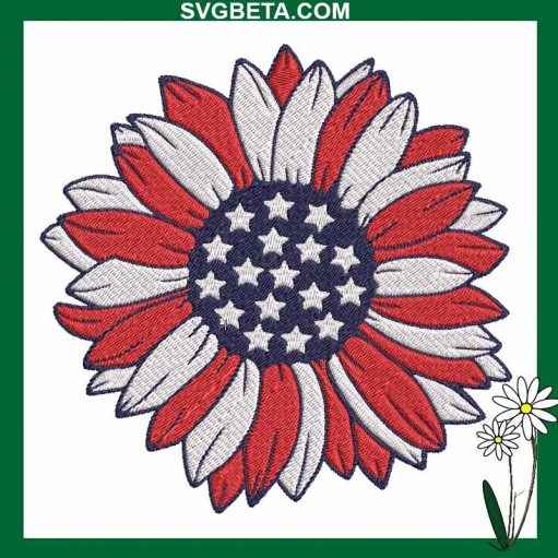 Sunflower American Flag Embroidery Design