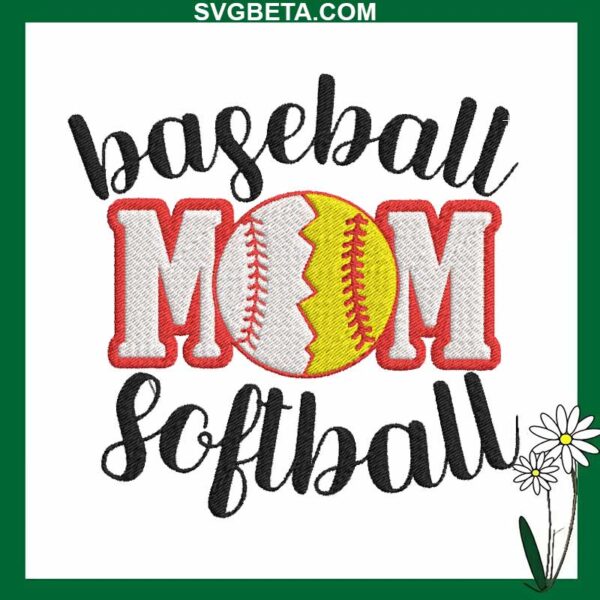 Baseball Mom Softball Embroidery Design