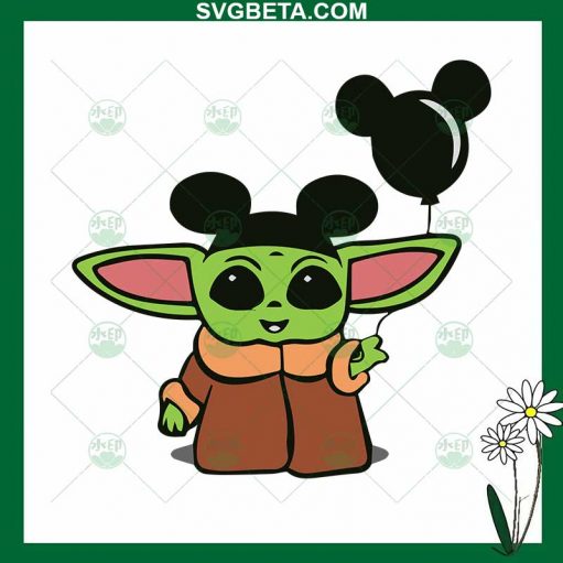 Cute Baby Yoda With Mickey Ears Svg
