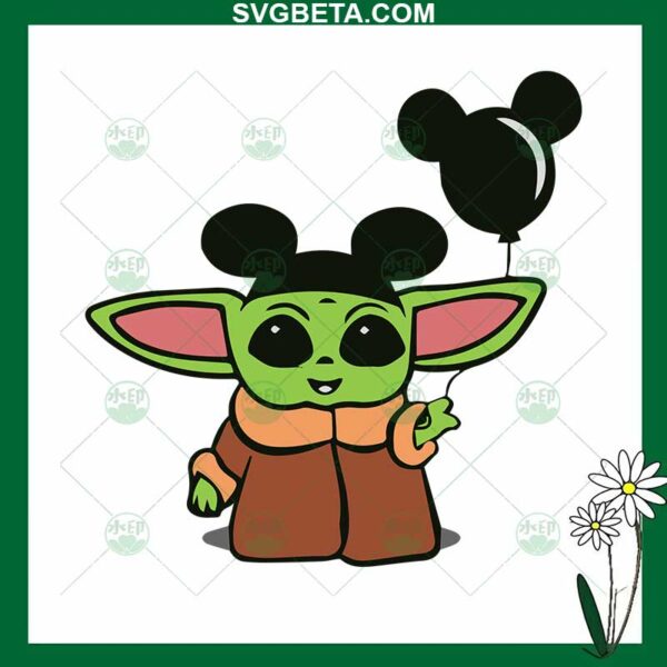 Cute Baby Yoda With Mickey Ears SVG