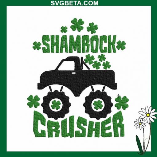 Shamrock Crusher embroidery design, St Patricks Day Truck Embroidery File