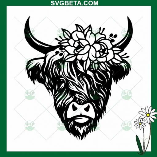 Floral Highland Cow SVG, Bandana Highland Cow SVG