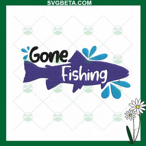 Gone fishing embroidery design