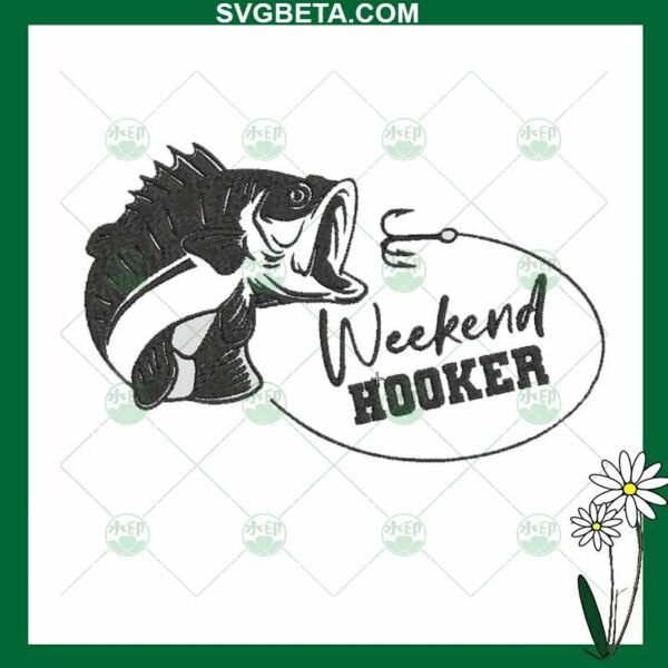 Weekend hooker fishing embroidery design