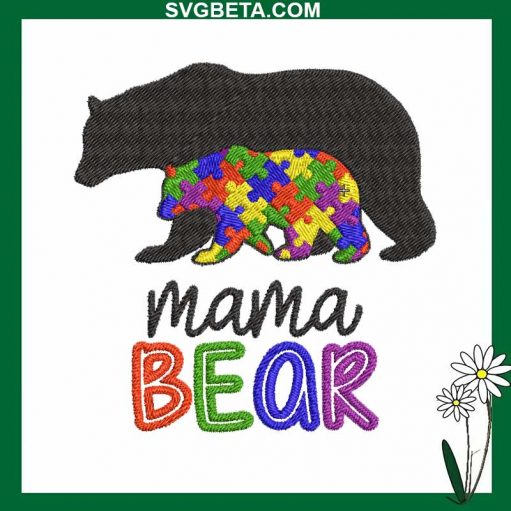 Mama bear autism embroidery design