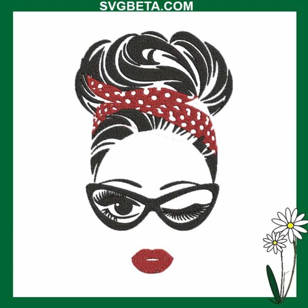 Messy Bun Mom Embroidery Design