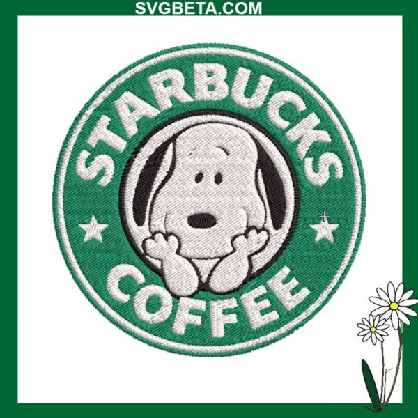 Cute Snoopy Starbucks Coffee Embroidery Design