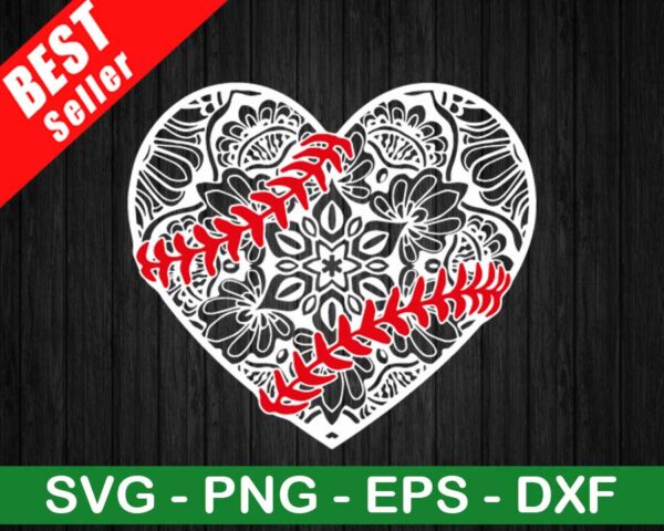 Baseball Mandala Heart SVG