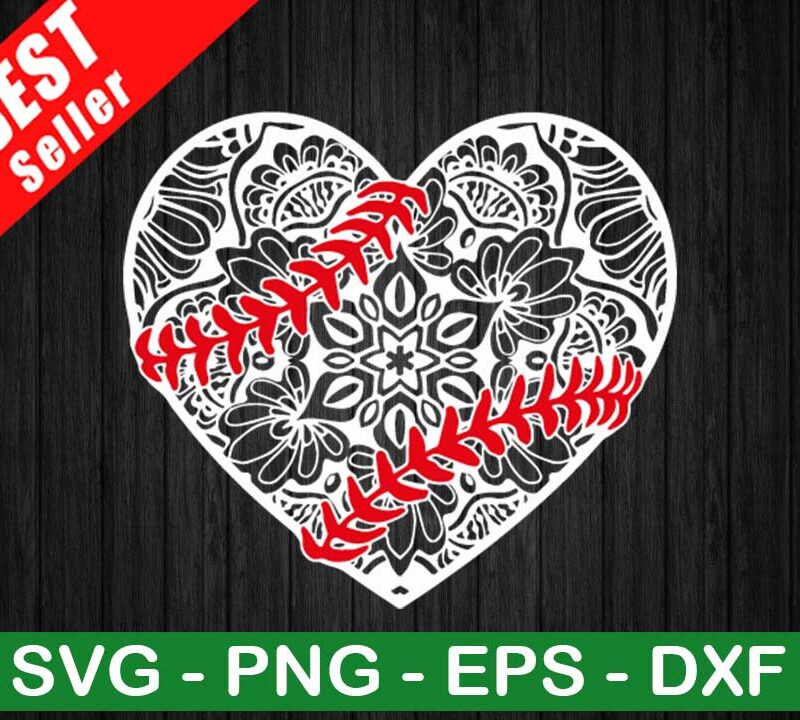 Baseball Mandala Heart SVG