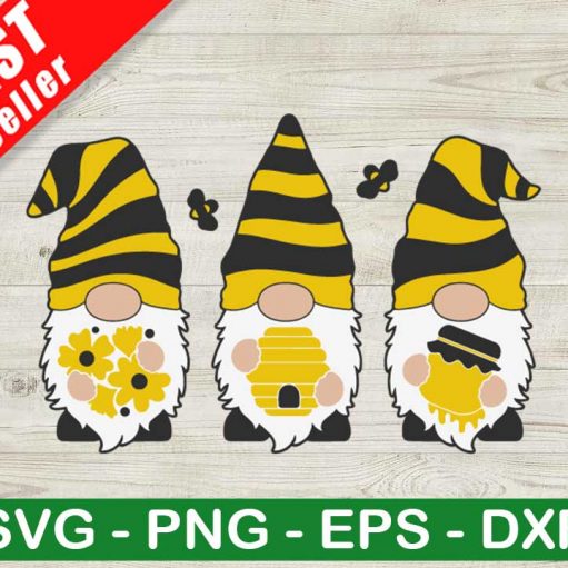 Three Gnomes Bee SVG, Spring Gnome SVG, Honey Bee SVG
