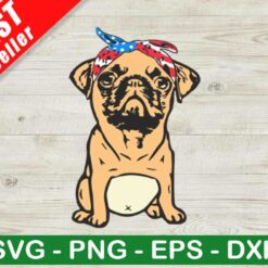 Pug With American Flag Bandana SVG