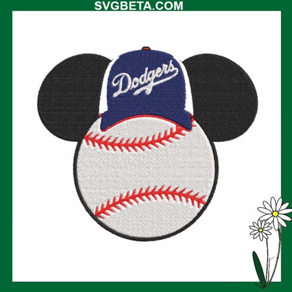 Dodgers Baseball Mickey Ears Embroidery Design