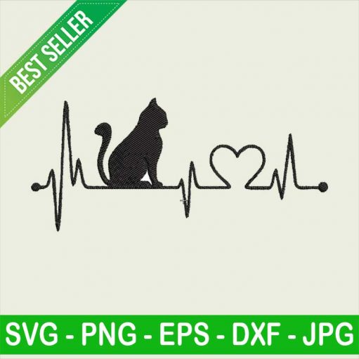 Cat Heartbeat Embroidery Design