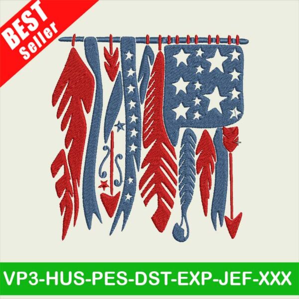 American Flag Feather embroidery designs