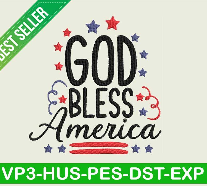 God bless american embroidery design