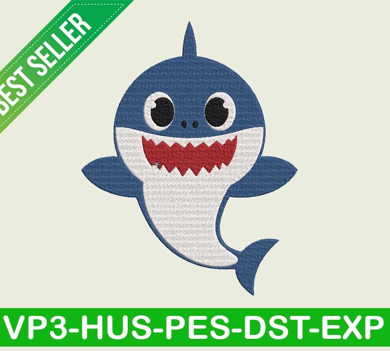 Baby shark embroidery design