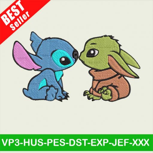 Stitch And Baby Yoda embroidery designs