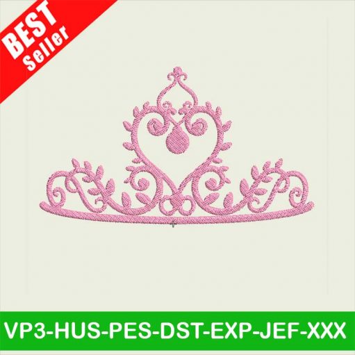Crown Tiara embroidery designs, Princess Embroidery Files, Crown Embroidery machine